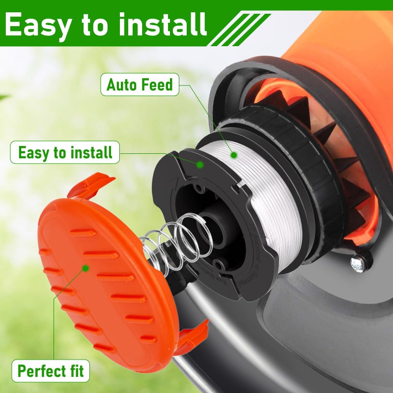 Hechuang AF-100 Weed Eater Spool 6+2 Pack 30ft 0.065'' Line String Trimmer Replacement Spool for Black+Decker AF+100 String Trimmers, (6 Replacement Spool, 2 Trimmer Cap, 2 Pack Spring) - Image 5